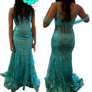 Sea foam color prom dress beautiful sequins